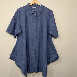 Bryn Walker Asymmetrical Button Front Collared Lagan Look Top Size Large